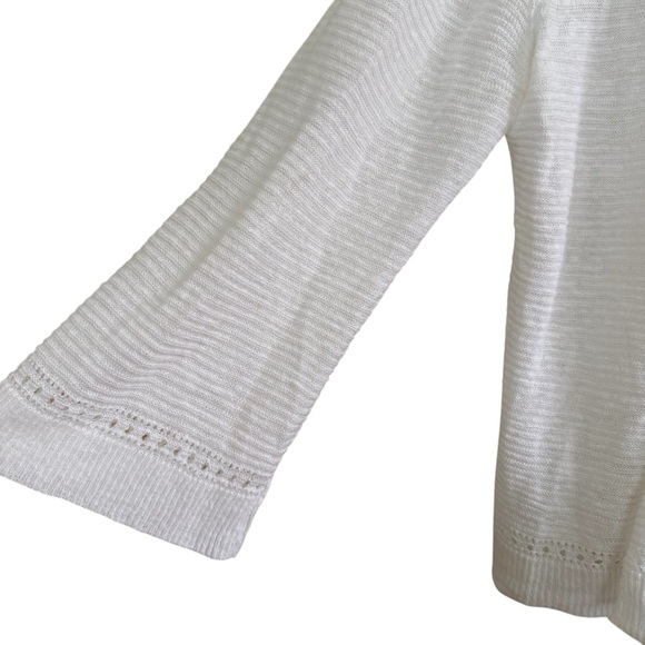 Cynthia Rowley 100% Linen White Cardigan Open Front 3/4 Sleeve Ribbed Coastal M - Picture 3 of 5